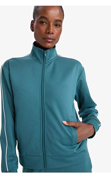 DeFacto DeFactoFit Slim Fit Dar Kesim Dik Yaka İçi Yumuşak Tüylü Fermuarlı Hırka F3844AX25AUGN387