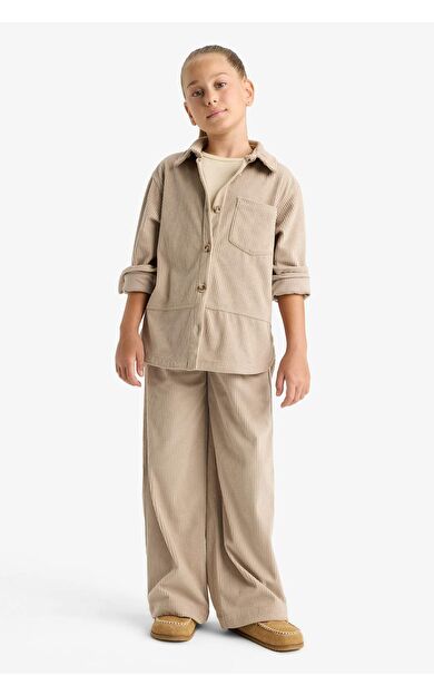 Kız Çocuk Wide Leg Beli Lastikli Geniş Paça Pantolon