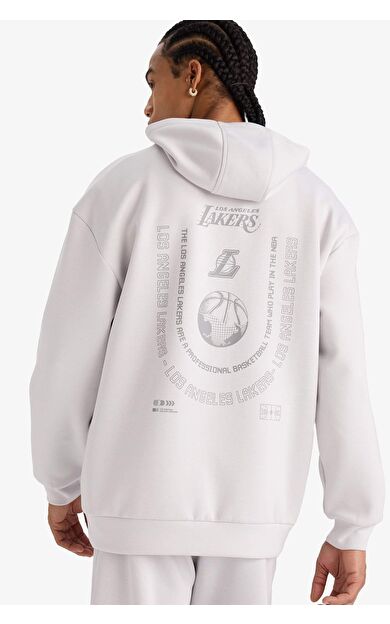 DeFactoFit NBA Los Angeles Lakers Boxy Fit Kapüşonlu Skuba Dalgıç Kumaş Sweatshirt