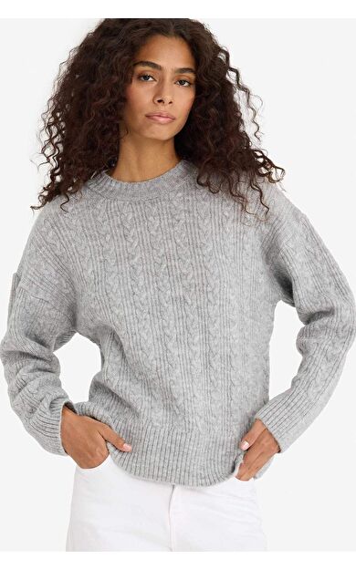 Oversize Geniş Kalıp Bisiklet Yaka Kazak F3894AX25WNGR247