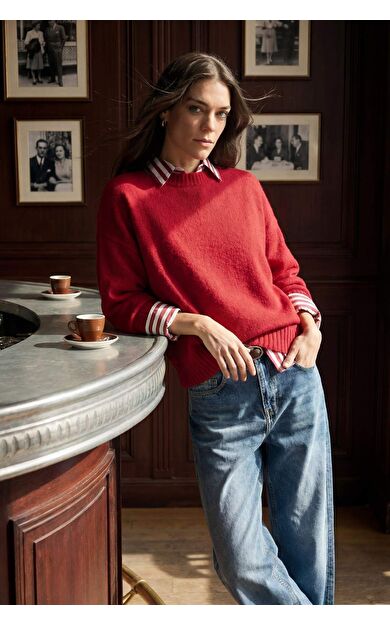 Oversize Geniş Kalıp Bisiklet Yaka Triko Kazak