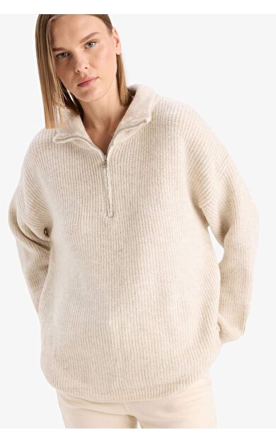 Relax Fit Yarım Fermuarlı Triko Kazak F3897AX25WNBG705