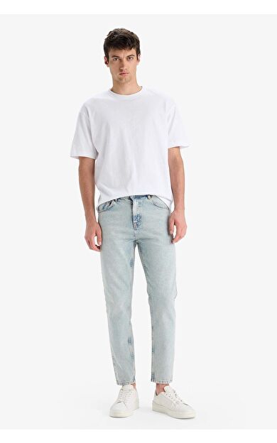 DeFacto %100 Pamuk 90's Slim Fit Dar Kalıp Yüksek Bel Dar Paça Jean Yıkamalı Pantolon