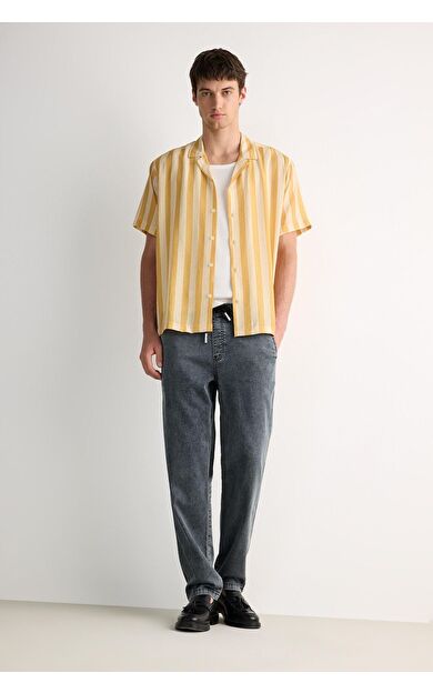 DeFacto Yazlık Wide Leg Geniş Kalıp Beli Lastikli Geniş Paça Jean Kar Yıkamalı Pantolon F3904AX25SMNM83