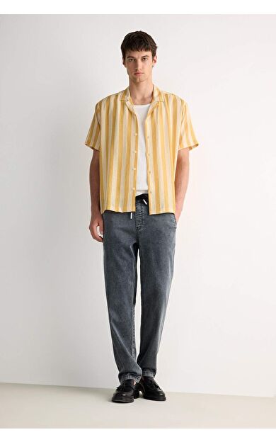 DeFacto Yazlık Wide Leg Geniş Kalıp Beli Lastikli Geniş Paça Jean Kar Yıkamalı Pantolon F3904AX25SMNM83