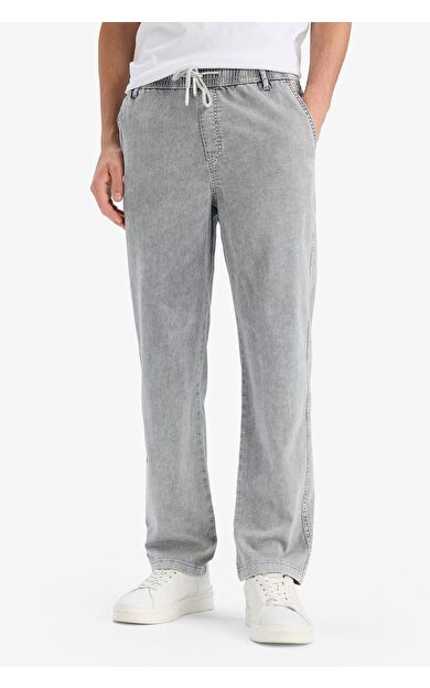 DeFacto Yazlık Wide Leg Geniş Kalıp Beli Lastikli Geniş Paça Jean Kar Yıkamalı Pantolon