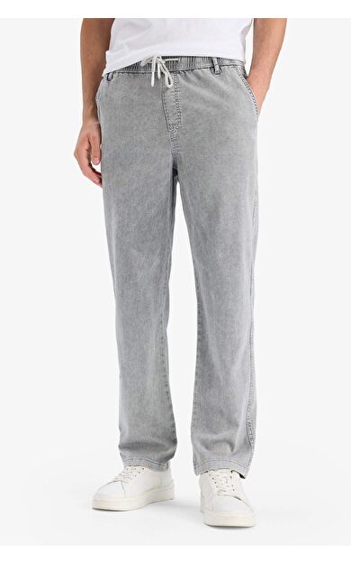DeFacto Yazlık Wide Leg Geniş Kalıp Beli Lastikli Geniş Paça Jean Kar Yıkamalı Pantolon