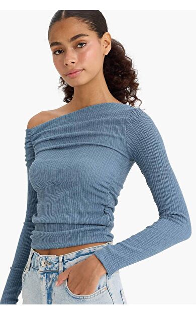 Slim Fit Dar Kesim Tek Omuzlu Bürümcük Bluz F3934AX25AUIN103