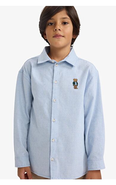 DeFacto Erkek Çocuk Oversize Geniş Kalıp Polo Yaka Flanel Uzun Kollu Gömlek