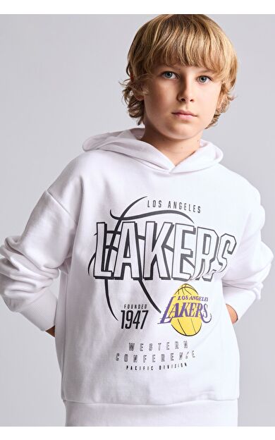 DeFacto NBA Los Angeles Lakers Baskılı Düşük Omuz Regular Fit Kapüşonlu Sweatshirt Erkek Çocuk