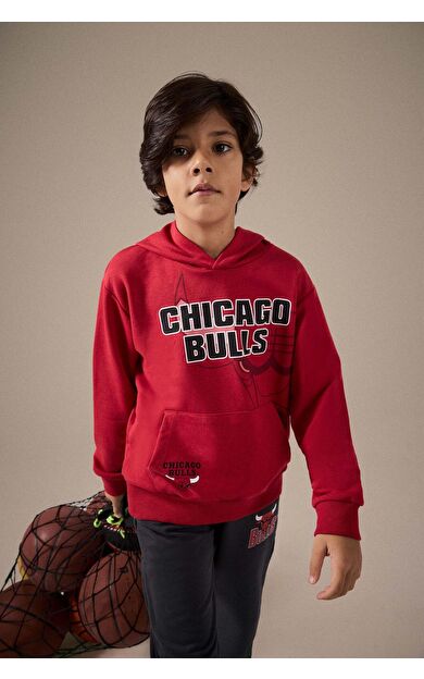 DeFacto Erkek Çocuk NBA Chicago Bulls Regular Fit Kapüşonlu Sweatshirt