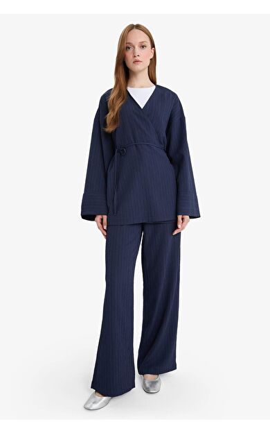 DeFacto Relax Fit 2'li Takım Gofre Dokulu Uzun Kollu Kimono Pantolon F4095AX25SMNV31