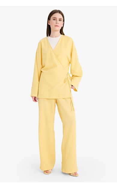 DeFacto Relax Fit 2'li Takım Gofre Dokulu Uzun Kollu Kimono Pantolon F4095AX25SMYL272