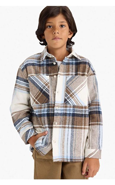 Erkek Çocuk Oversize Geniş Kalıp Polo Yaka Flanel Uzun Kollu Gömlek