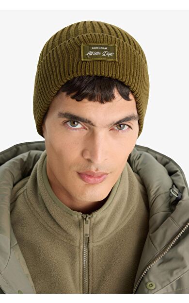 Erkek Etiket Baskılı İçi Polarlı Bere