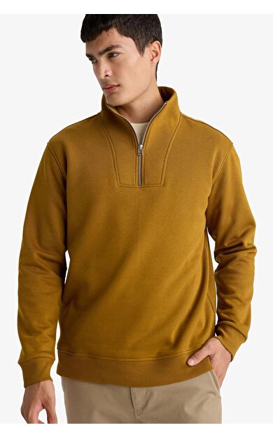 DeFacto Regular Fit Yarım Balıkçı Yaka Kalın Sweatshirt Kumaşı Sweatshirt