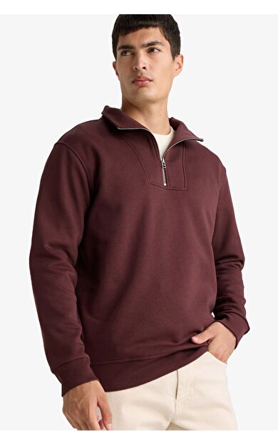 DeFacto Regular Fit Yarım Balıkçı Yaka Fermuarlı Kalın Sweatshirt F4136AX25AUBR230