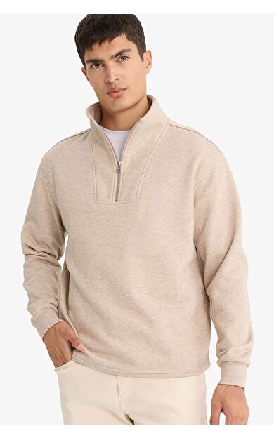DeFacto Regular Fit Dik Yaka Yarım Fermuarlı Sweatshirt F4137AX25AUBG300