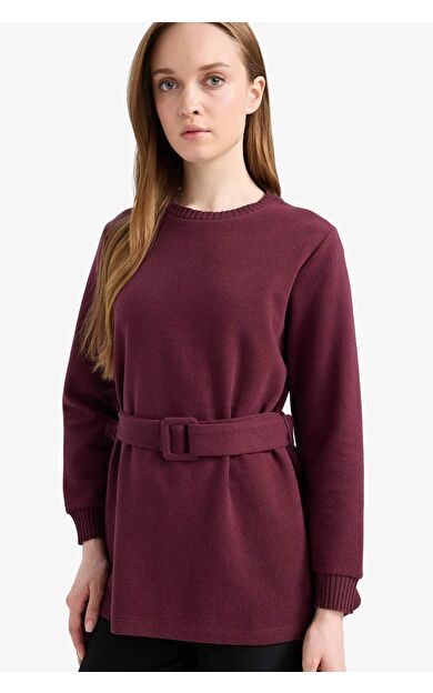 Regular Fit Bisiklet Yaka İçi Yumuşak Tüylü Selanik Kumaş Uzun Kollu Tunik