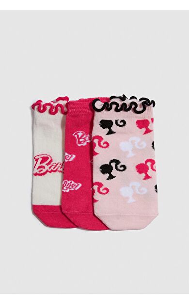 Kız Çocuk Barbie 3'lü Pamuklu Patik Çorap