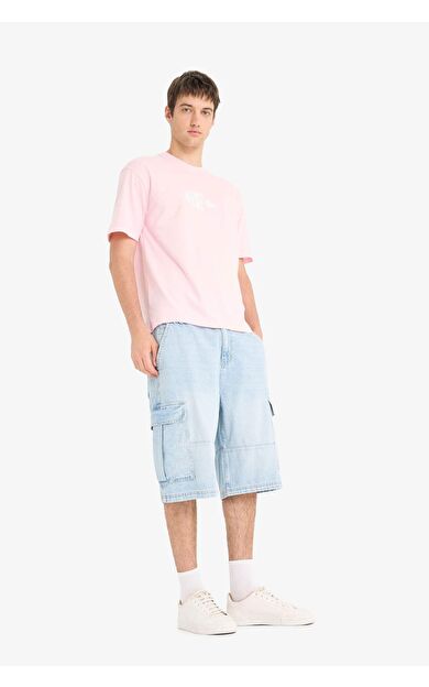 %100 Pamuk Kargo Fit Jean Bermuda Şort