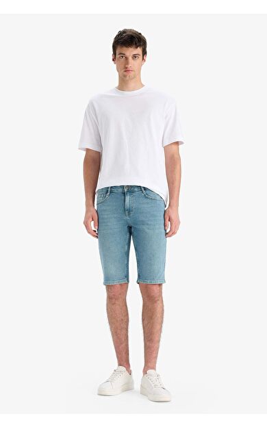 Slim Fit Dar Kesim Jean Bermuda Şort