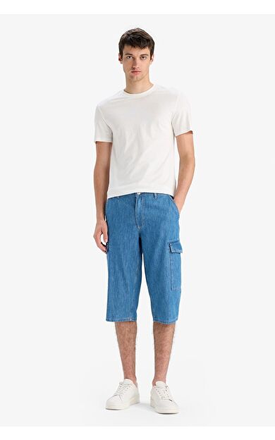 DeFacto %100 Pamuk Regular Fit Jean Bermuda Şort