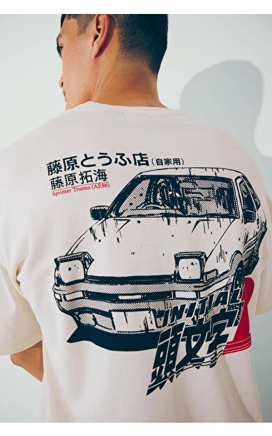 DeFacto %100 Pamuk Initial D Boxy Fit Bisiklet Yaka Kısa Kollu Tişört F4231AX25SMER78