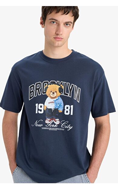 DeFacto %100 Pamuk Boxy Fit Bisiklet Yaka Baskılı Kısa Kollu Tişört F4284AX25SMNV175