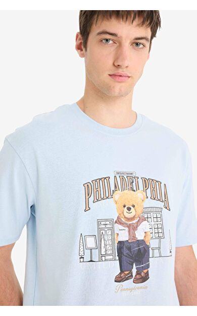 DeFacto %100 Pamuk Boxy Fit Bisiklet Yaka Baskılı Kısa Kollu Tişört F4285AX25SMBE771