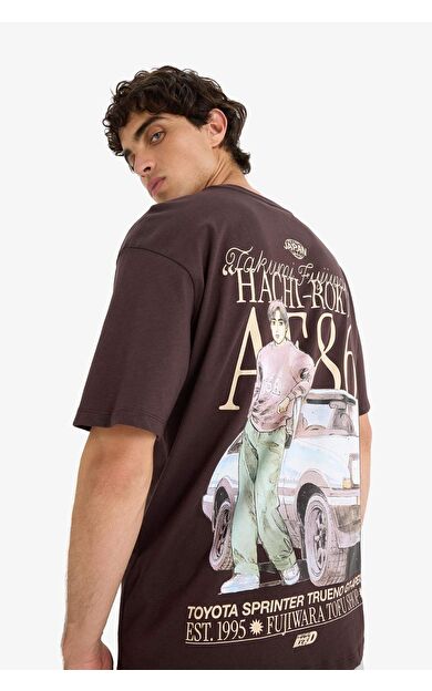 DeFacto %100 Pamuk Initial D Boxy Fit Bisiklet Yaka Kısa Kollu Tişört F4291AX25SMBN116