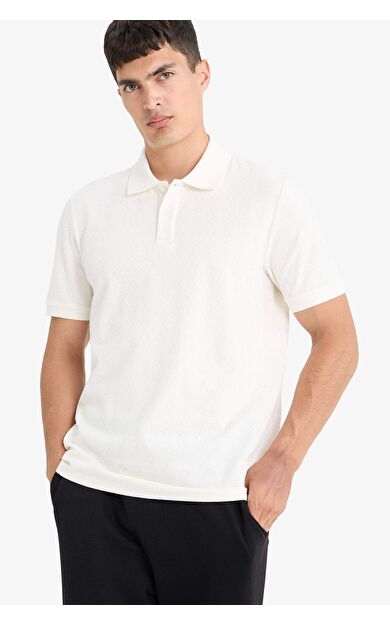 Triko Görünümlü Polo Yaka Kısa Kollu Tişört