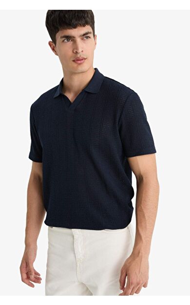 DeFacto Triko Görünümlü Polo Yaka Kısa Kollu Tişört