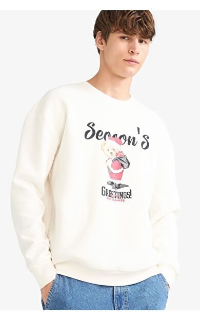 DeFacto Boxy Fit Bisiklet Yaka Baskılı Sweatshirt