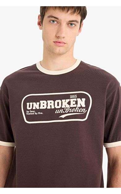 DeFacto %100 Pamuk Boxy Fit Bisiklet Yaka Baskılı Kısa Kollu Tişört F4446AX25SMBN116