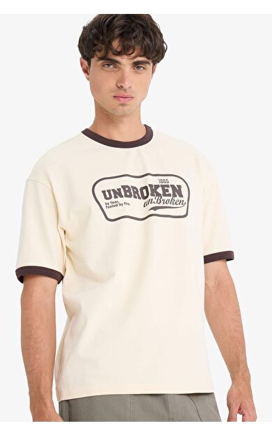 DeFacto %100 Pamuk Boxy Fit Bisiklet Yaka Baskılı Kısa Kollu Tişört F4446AX25SMER78