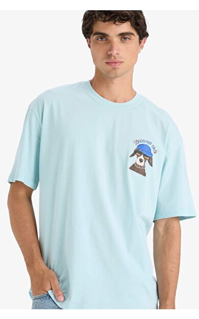 DeFacto Boxy Fit Bisiklet Yaka Baskılı Kısa Kollu Tişört F4533AX25SMBE496