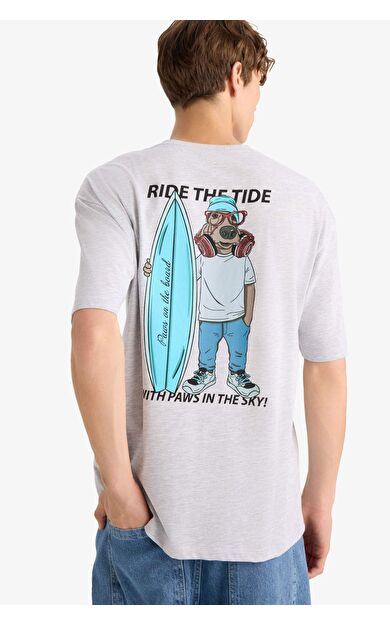 DeFacto Boxy Fit Bisiklet Yaka Baskılı Kısa Kollu Tişört F4541AX25HSGR389