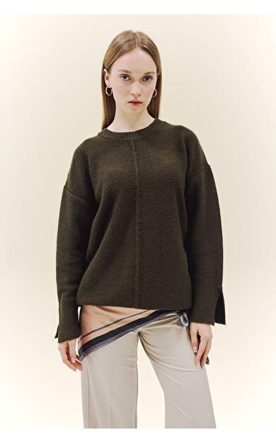 Loose Fit Bisiklet Yaka Triko Tunik