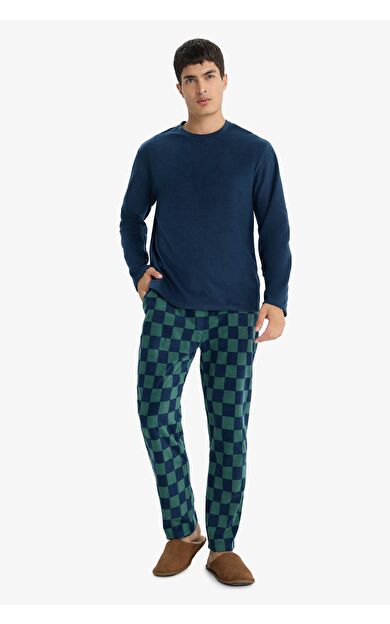 DeFacto Pijama Takımı Regular Fit Polar Uzun Kollu Üst Ekose Desenli Uzun Alt F4562AX25WNNV135