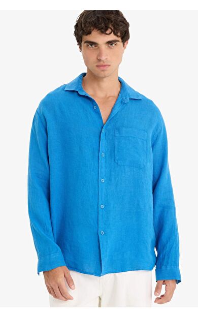 DeFacto %100 Keten Relax Fit Uzun Kollu Gömlek F4598AX25HSBE43