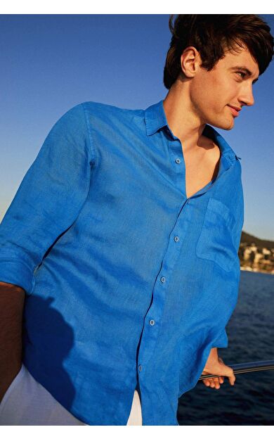 DeFacto %100 Keten Relax Fit Uzun Kollu Gömlek F4598AX25HSBE43