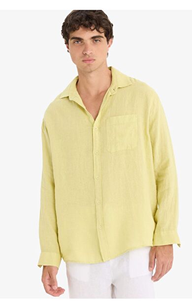 DeFacto %100 Keten Relax Fit Uzun Kollu Gömlek F4598AX25HSGN659