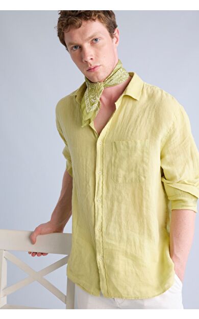 DeFacto %100 Keten Relax Fit Uzun Kollu Gömlek F4598AX25HSGN659