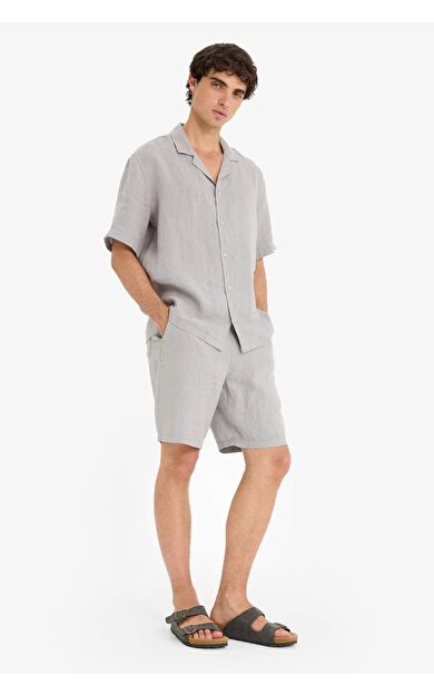 DeFacto %100 Keten Relax Fit Bermuda Şort F4599AX25HSGR454