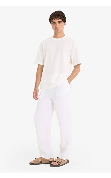 DeFacto %100 Keten Relax Fit Üç Cepli Geniş Paça Pantolon
