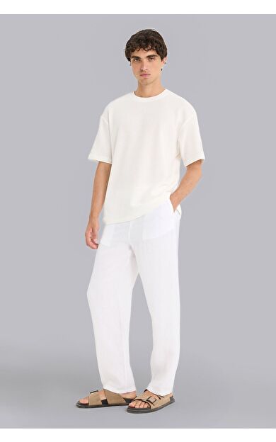 DeFacto %100 Keten Relax Fit Üç Cepli Geniş Paça Pantolon