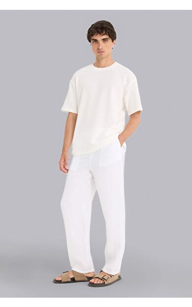 DeFacto %100 Keten Relax Fit Üç Cepli Geniş Paça Pantolon