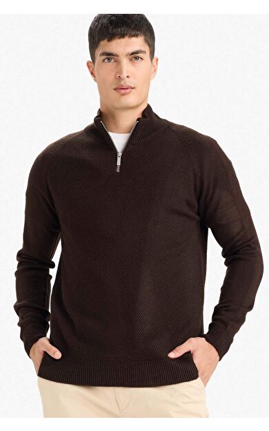 DeFacto Standart Fit Fermuarlı Yaka Triko Kazak