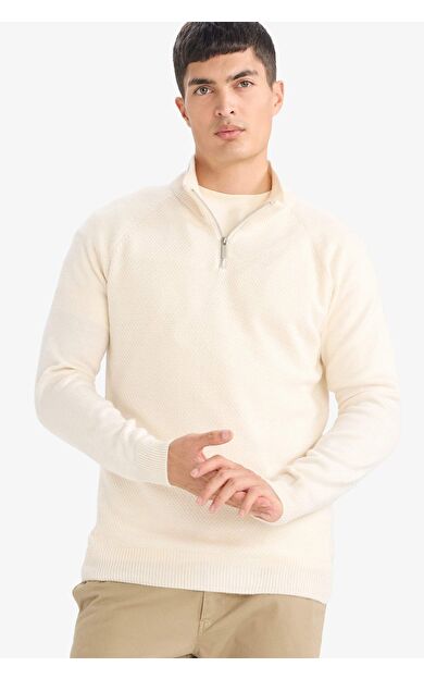 DeFacto Standart Fit Fermuarlı Yaka Triko Kazak